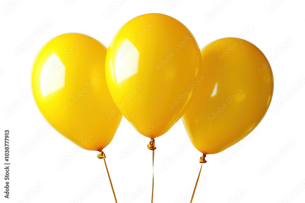 3 yellow balloons isolated on transparent background, png file, no background png file