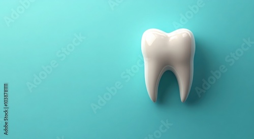 A realistic dental model of a molar tooth on a light blue background