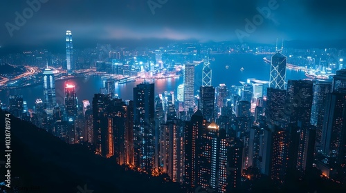 Wallpaper Mural Night Cityscape of Hong Kong Torontodigital.ca