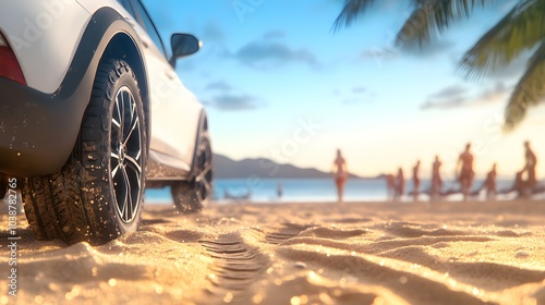 Car wheel or Tyre tracks on the sand beach, vehicle wallpaper, wheel wallpaper