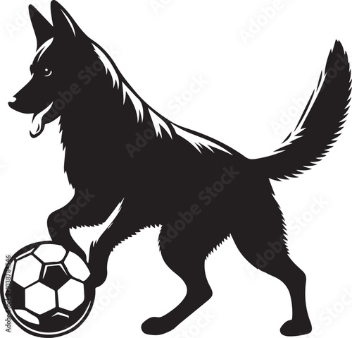 German shepherd playing football vector illustration