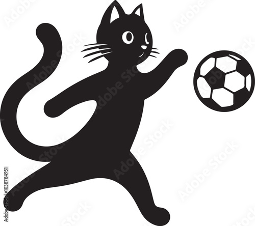 Cat playing football silhouette vector art