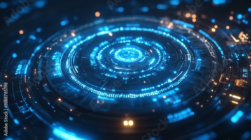 A futuristic circular design featuring red and blue lights. This image can be used to depict a modern and technologically advanced concept