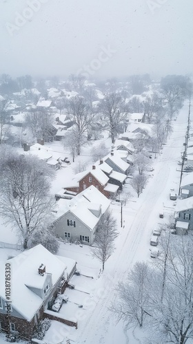 Snowstorm Blankets Quiet Suburban Neighborhood
