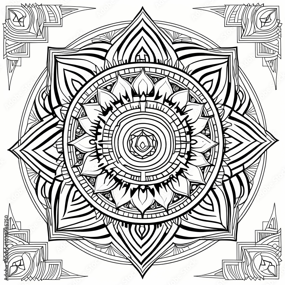 Fototapeta premium complex Intricate mandala design, featuring complex geometric patterns with with clear, bold lines. white background, coloring book page