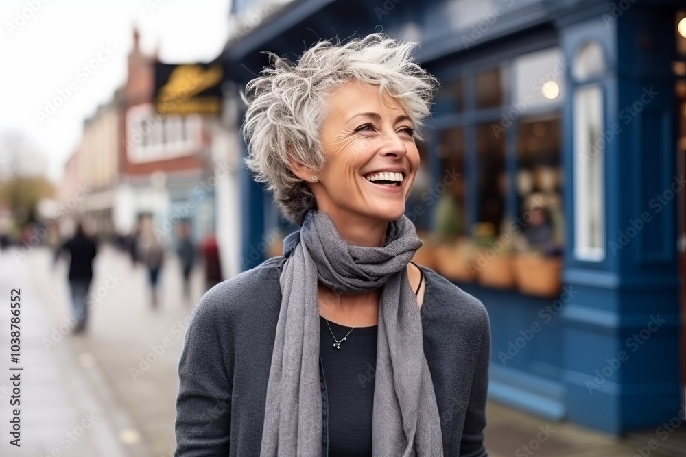 Portrait of a happy senior woman walking on a street in London Portrait of a happy senior woman walking on a street in London