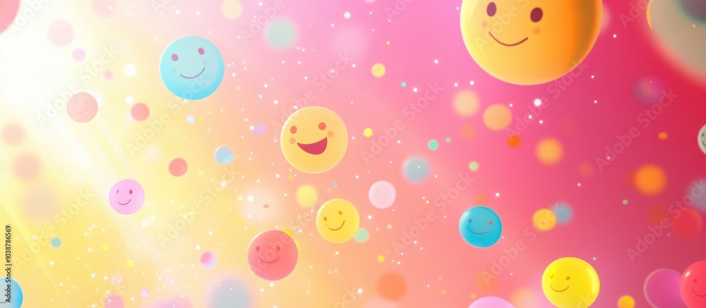 Bright, smiling shapes in a variety of colors dancing across a light backdrop, creating an atmosphere of joy and positivity Bright, smiling shapes in a variety of colors dancing across a light backdrop, creating an atmosphere of joy and positivity