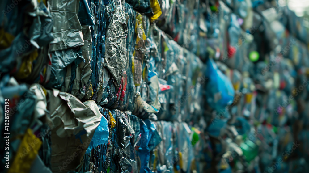 A pile of trash is stacked in a recycling bin A pile of trash is stacked in a recycling bin
