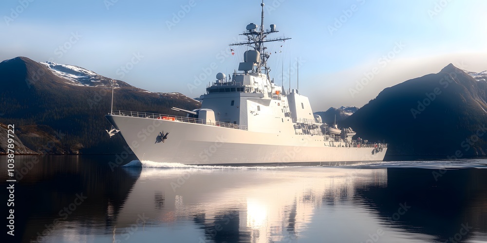 militaryship faced front view in calm sea militaryship faced front view in calm sea