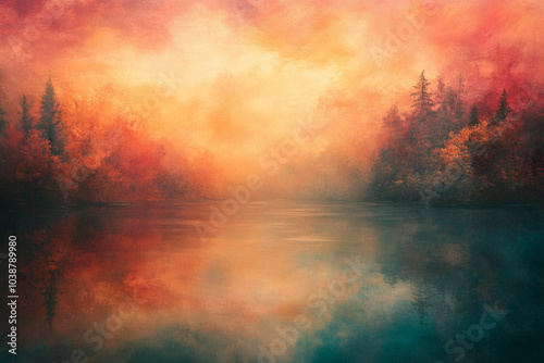 autumn lake reflections: serene sunset landscapes in watercolor