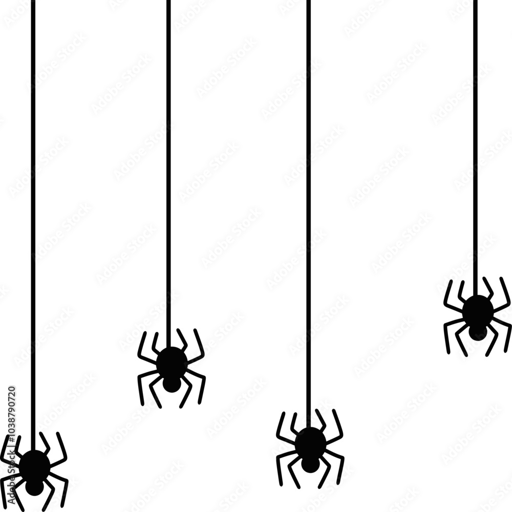 Fototapeta premium Black Spiders Hanging From Their Webs. Spider silhouette vector. Halloween decorations concept 
