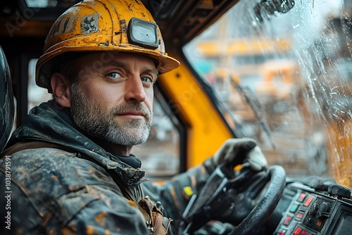 a crane operator inside the cab, skillfully maneuvering materials around the construction site. crane operator at work