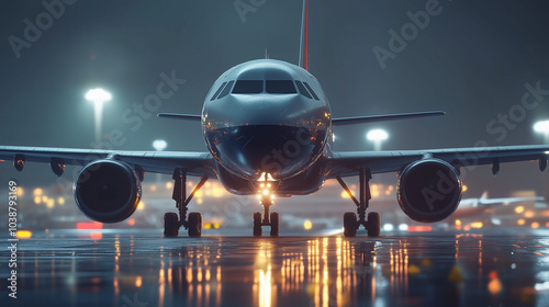 Airport Scene with Plane Ready for Takeoff