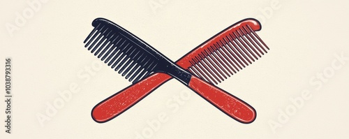 Illustration of a hairbrush and a comb crossed together, representing tools for hair maintenance and grooming photo