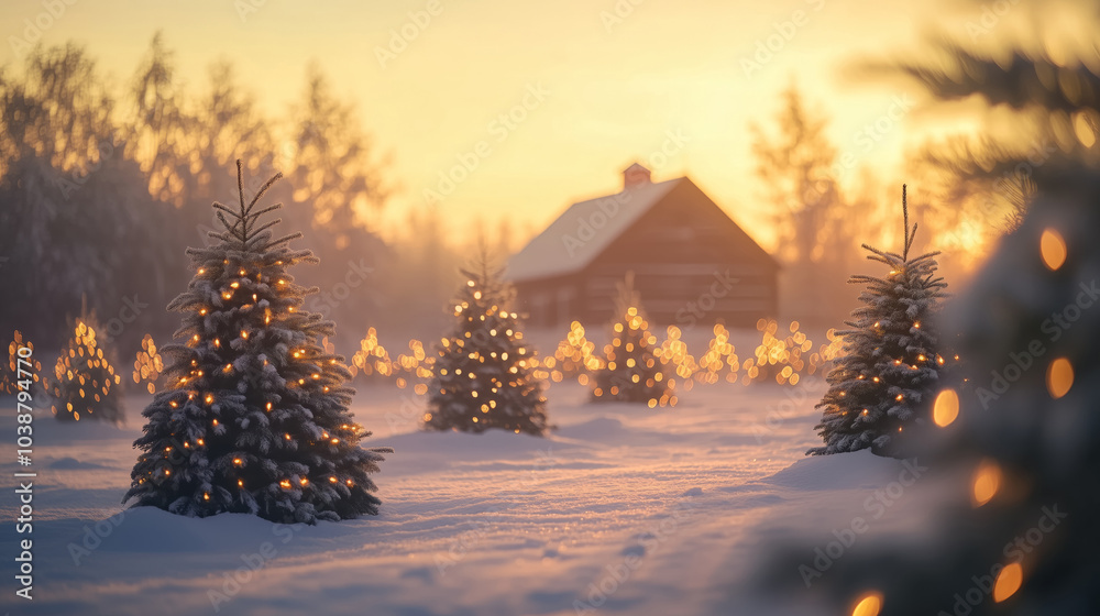Winter landscape of a Christmas tree farm with rows of beautiful fir trees Winter landscape of a Christmas tree farm with rows of beautiful fir trees