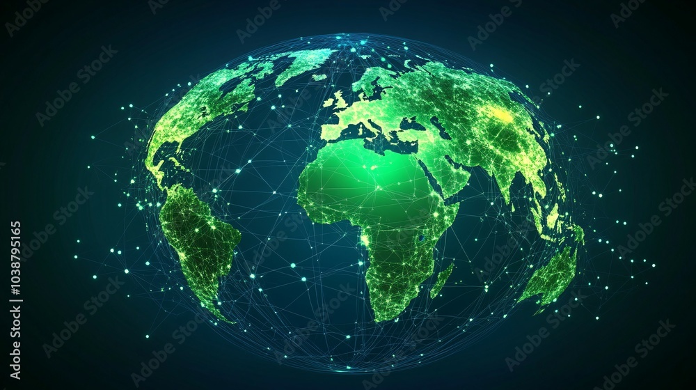 A glowing green earth with a network of interconnected lines A glowing green earth with a network of interconnected lines