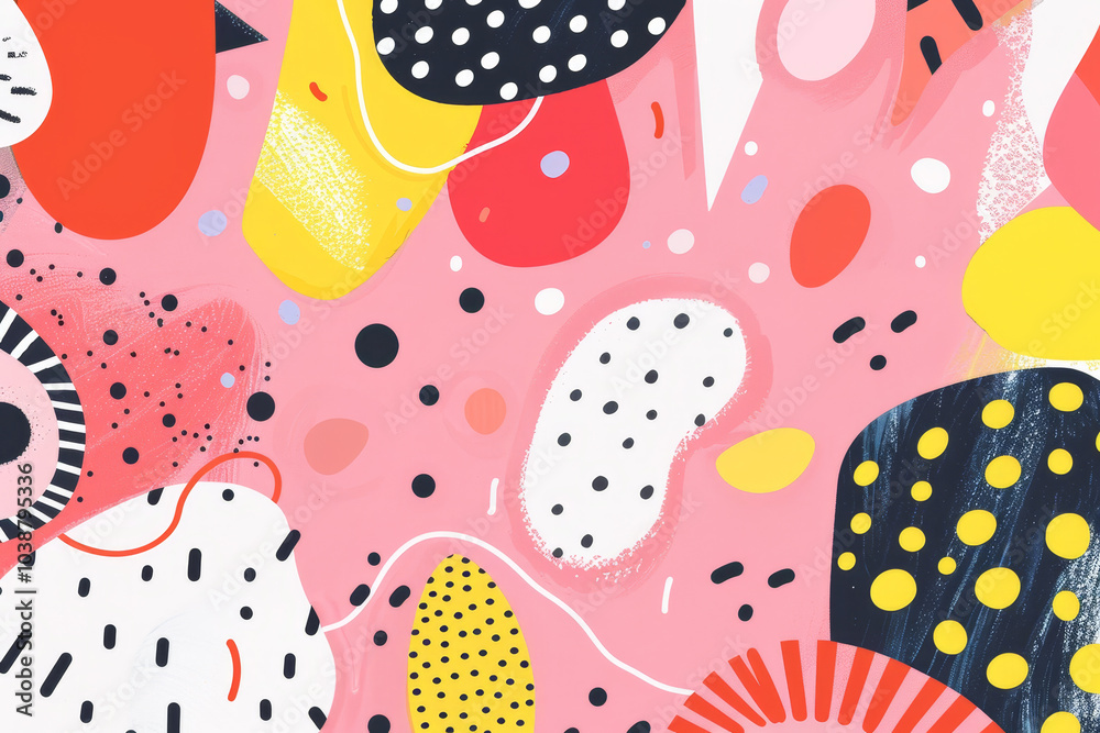 A colorful abstract painting with a pink background A colorful abstract painting with a pink background