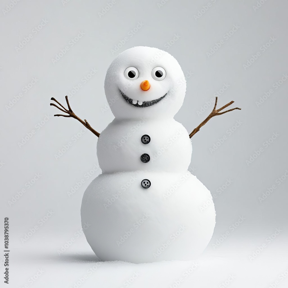 Button-eyed snowman with a wide, joyful grin, classic winter fun Button-eyed snowman with a wide, joyful grin, classic winter fun