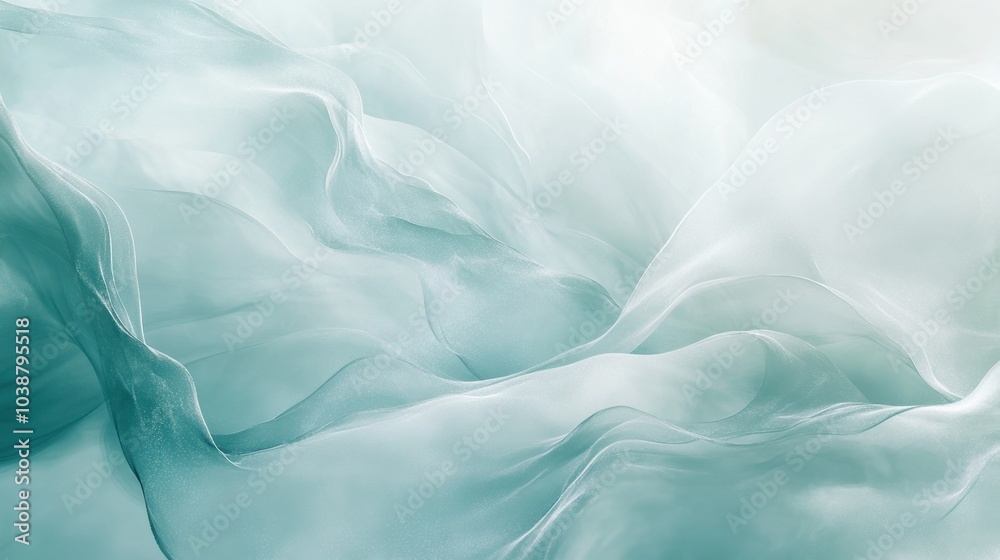 Obraz premium A gradient of soft blues and greens with shimmering silver accents, creating a peaceful, elegant abstract.