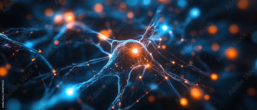 A vivid representation of neurons with glowing connections, illustrating neural networks.