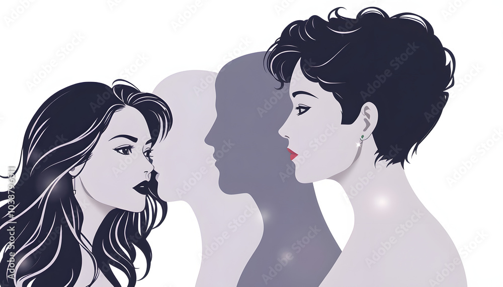 Head profiles pattern, Men and Women, Monotone Illustration isolated with white highlights, png Head profiles pattern, Men and Women, Monotone Illustration isolated with white highlights, png