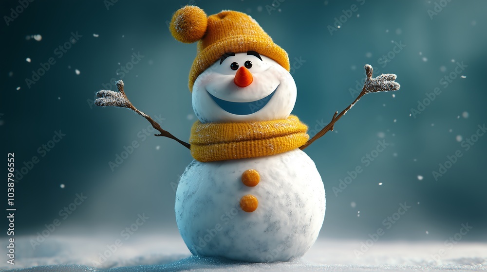 Fototapeta premium Christmas snowman with happy expression
