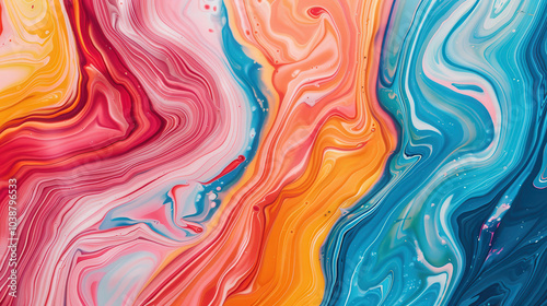 Vibrant Swirls of Marbled Fluid Art, an energetic display of swirling colors and rich textures, captivating with its dynamic patterns and bold expressions of creativity.