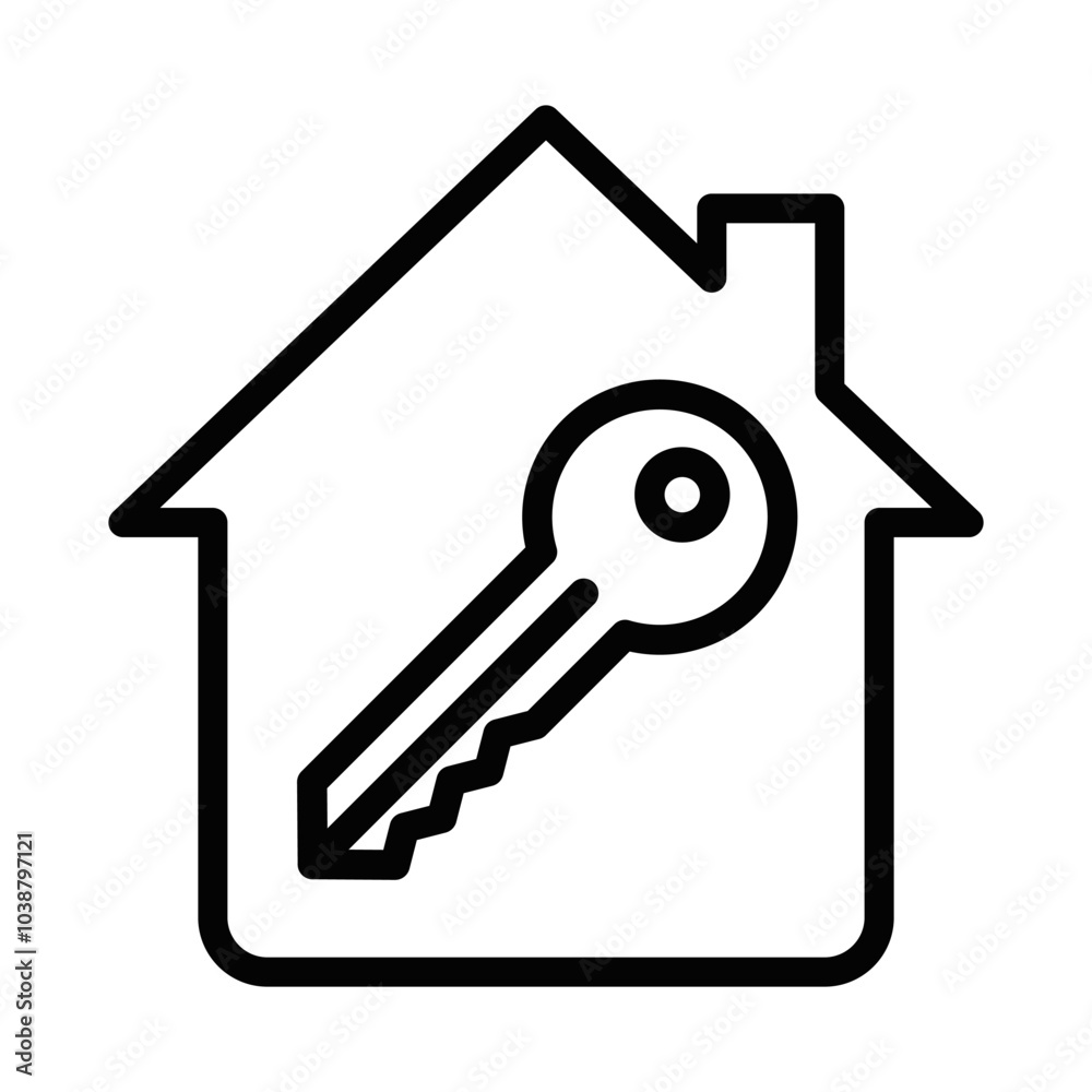 Vector icon of a house with a key, ideal for real estate, security, or property management designs. Editable stroke. Vector icon of a house with a key, ideal for real estate, security, or property management designs. Editable stroke.