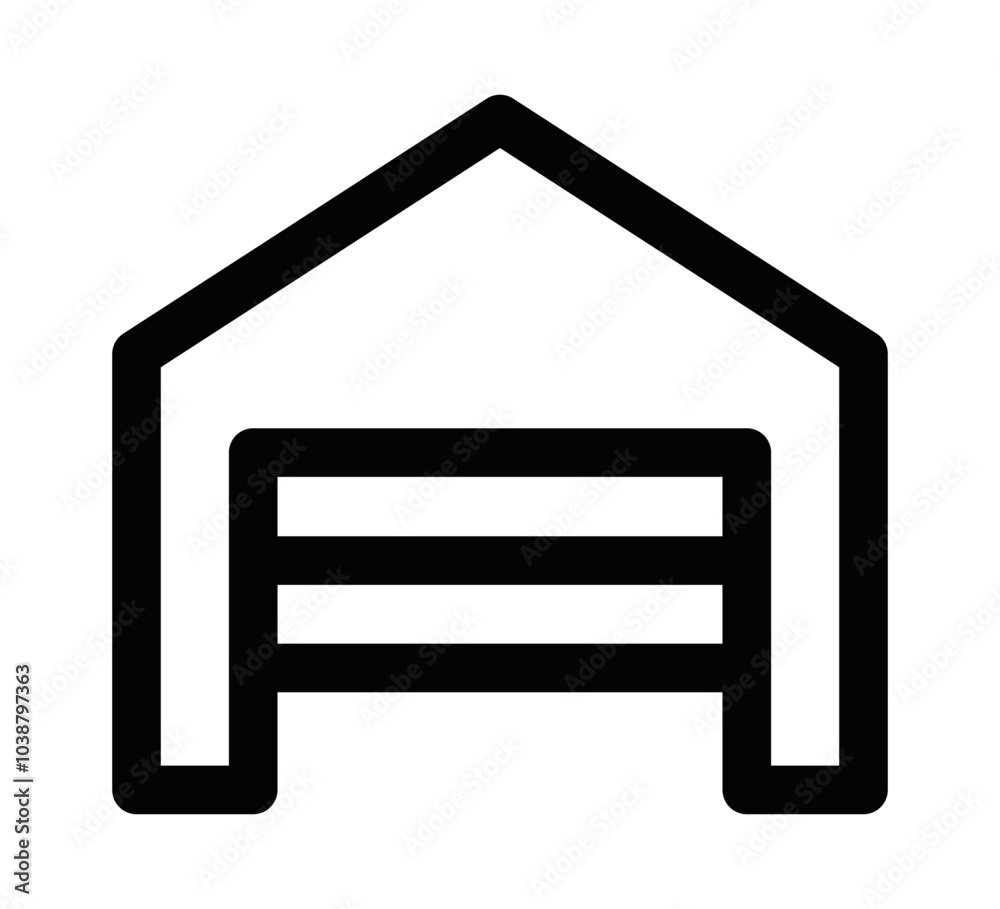 Simple vector icon of a garage building, symbolizing vehicle storage, parking, or automotive services. Editable stroke. Simple vector icon of a garage building, symbolizing vehicle storage, parking, or automotive services. Editable stroke.