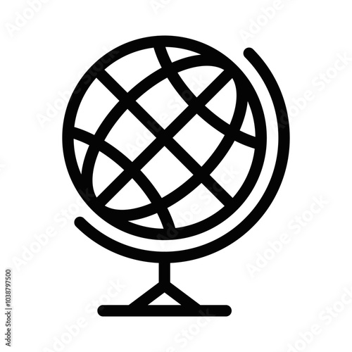 Detailed vector icon of a globe on a stand, representing geography, education, or global themes. Editable stroke.
