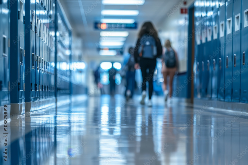A hallway with students walking down it A hallway with students walking down it