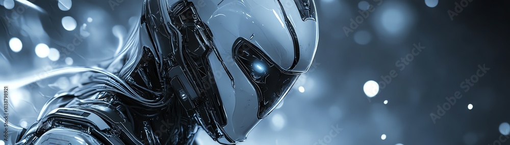 A futuristic robot with sleek design and glowing features, set against a dynamic blue backdrop that evokes technology and innovation.