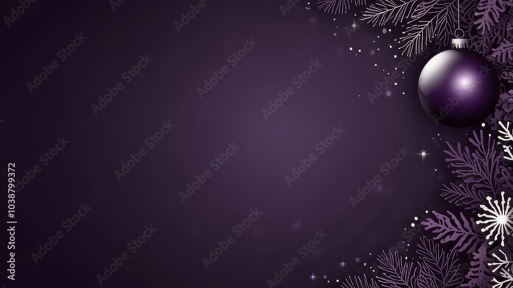 Fototapeta premium Christmas decorations with falling snow and Christmas tree, balls and gifts