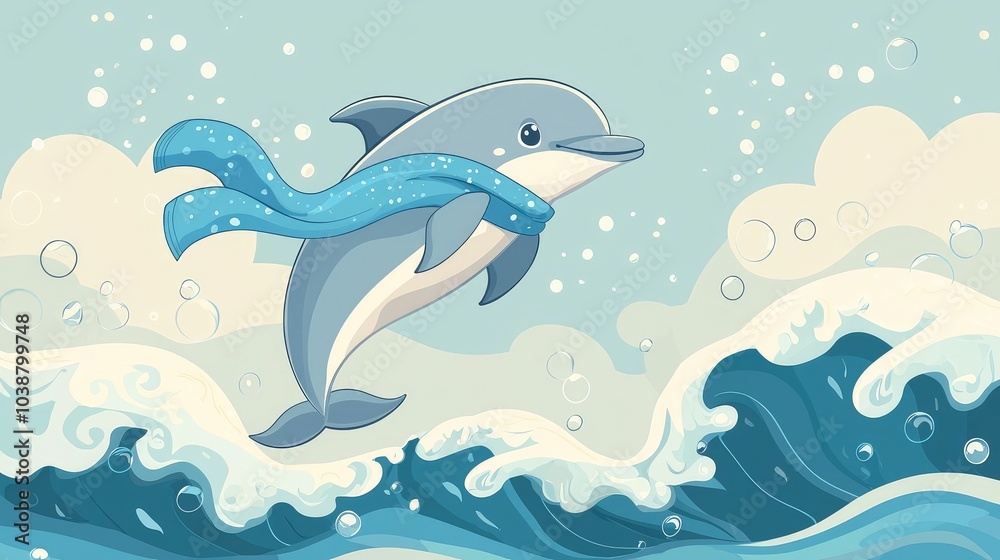 Playful Dolphin Jumping in Blue Scarf