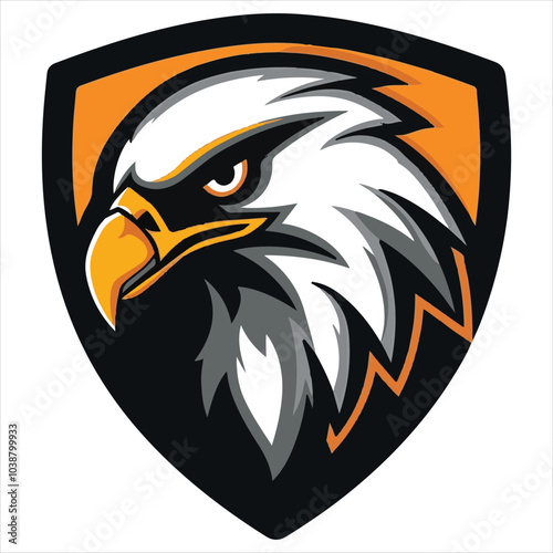 simple gamer style shield style sports logo with an eagle for a sports store, on a white background
 photo