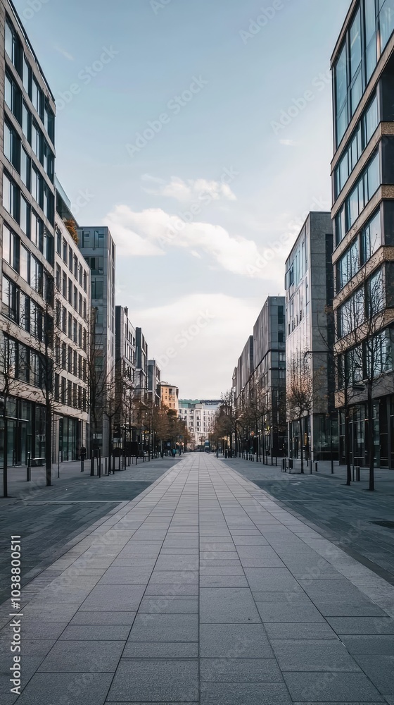 Fototapeta premium Modern Empty Street in a Sleek City Landscape