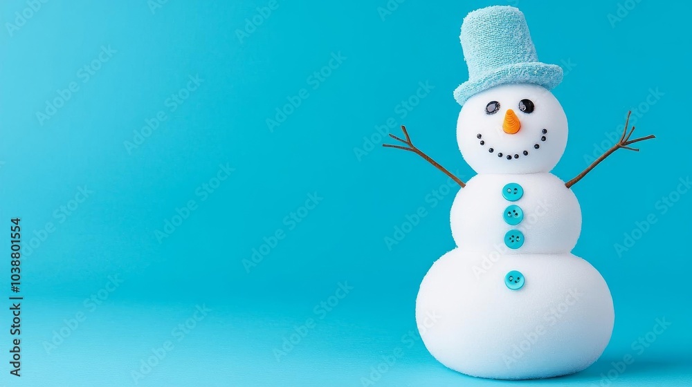 Snowman with mismatched buttons and a happy grin, joyful winter moment Snowman with mismatched buttons and a happy grin, joyful winter moment