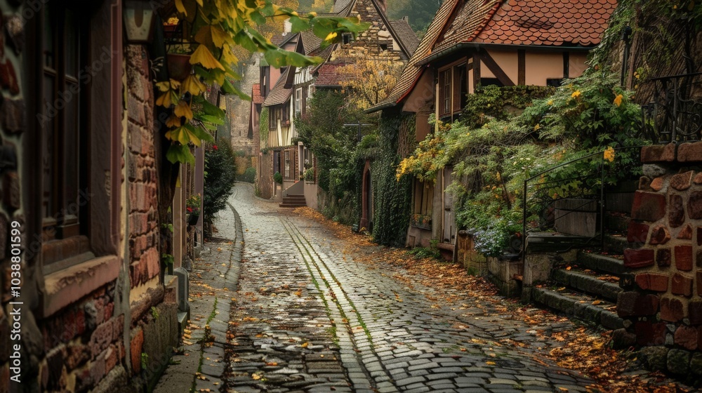 Fototapeta premium A cobblestone street in a historic European town