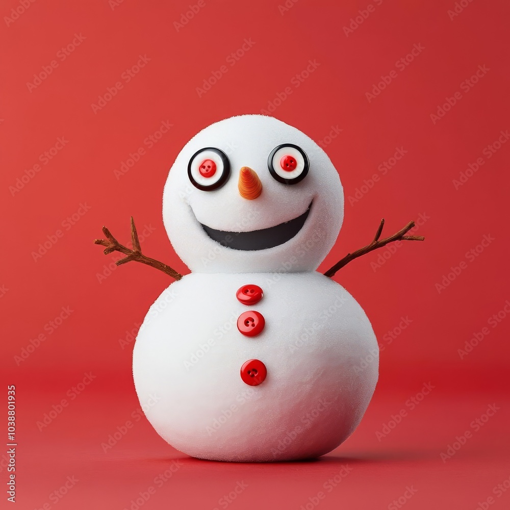 Snowman with oversized button eyes and a wide smile, cartoonish winter fun Snowman with oversized button eyes and a wide smile, cartoonish winter fun