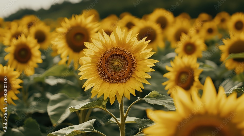 Fototapeta premium Vibrant Sunflower Field in Full Bloom