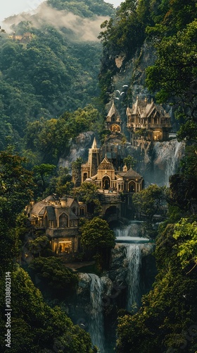 Serene Elven City Nestled in Lush Treetops