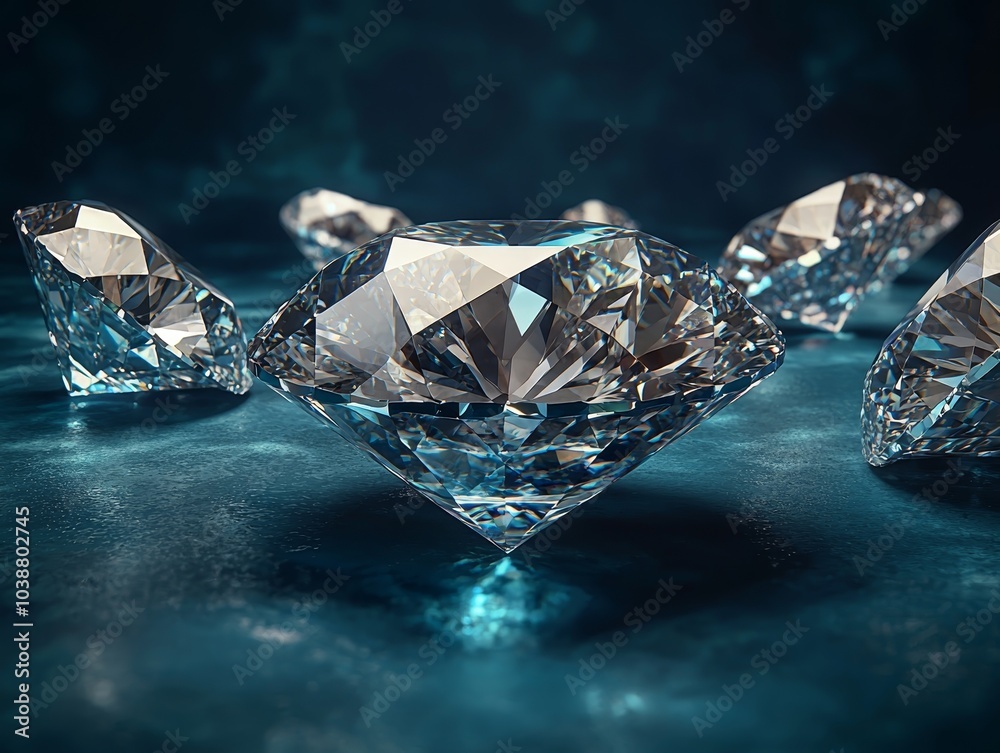 Dazzling Diamonds Closeup Sparkling White Gems on Teal Background, Luxury Jewelry Concept Dazzling Diamonds Closeup Sparkling White Gems on Teal Background, Luxury Jewelry Concept