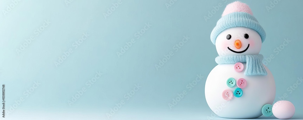 Snowman with pastel-colored buttons, giving off a soft, whimsical winter look Snowman with pastel-colored buttons, giving off a soft, whimsical winter look