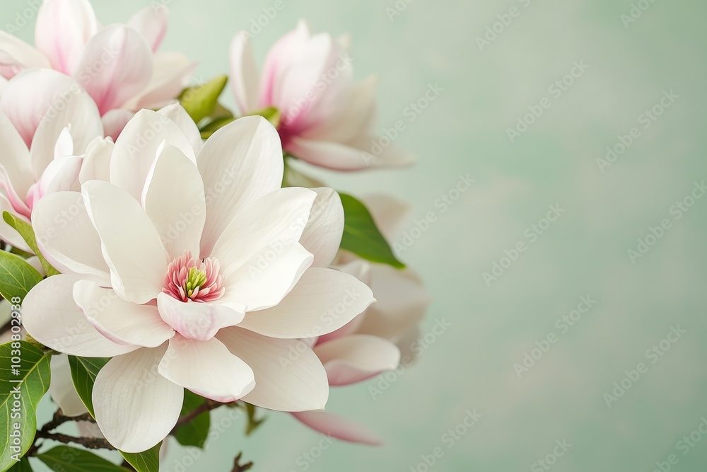 Fototapeta premium Elegant White Magnolia Blossom in Soft Light - Serene Floral Beauty with Delicate Textures and Romance