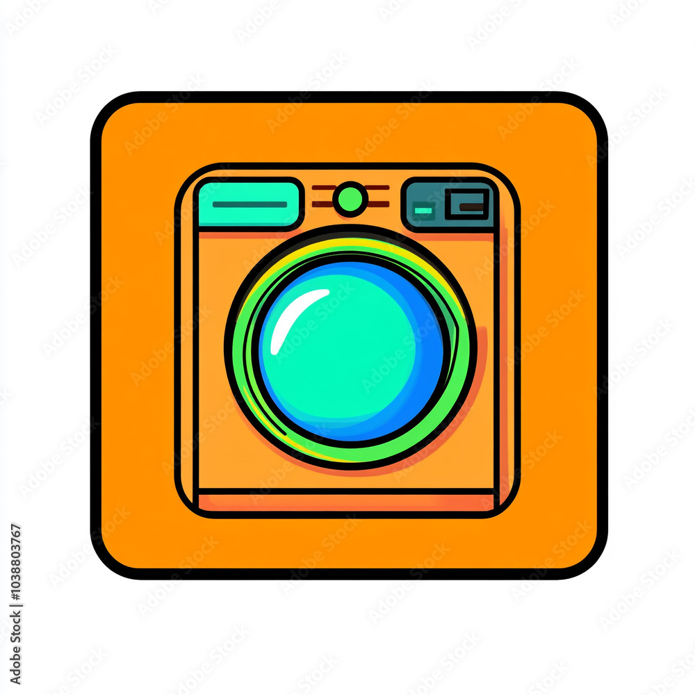 Washing machine icon in simple cartoon line art style. Washing machine icon in simple cartoon line art style.