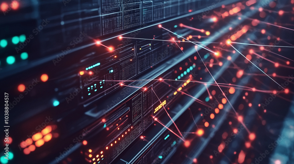 Cloud Computing Infrastructure: Interconnected Servers and Glowing Data Networks Representing Big Data and Internet Storage Solutions Cloud Computing Infrastructure: Interconnected Servers and Glowing Data Networks Representing Big Data and Internet Storage Solutions