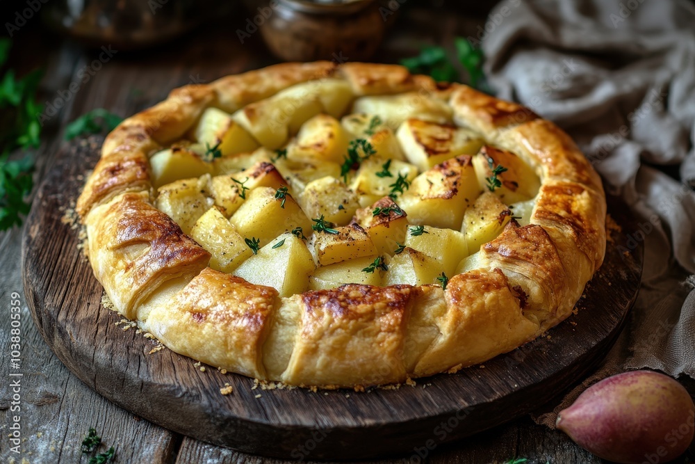 A flavorful pie with potatoes apples and cheese in a shortbread crust Swiss dish Savory pastries A flavorful pie with potatoes apples and cheese in a shortbread crust Swiss dish Savory pastries