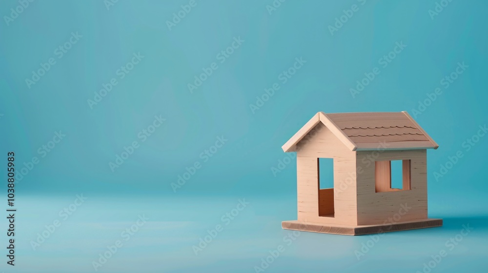 Mini residential craft house on a blue background Mini residential craft house on a blue background