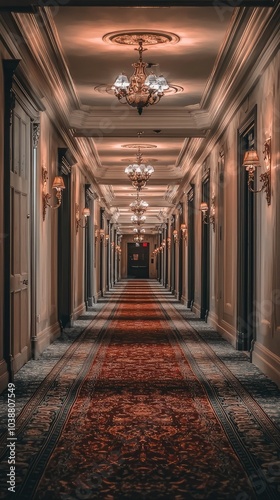 Elegant Hotel Hallway with Luxurious Carpeting