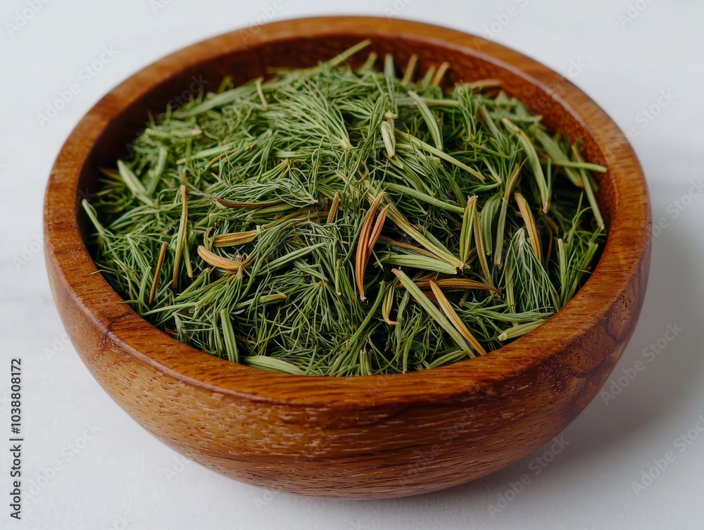 Rustic Wooden Bowl Brimming with Vibrant Green Herbs in Soft Light on White Surface - Natural Organic Freshness for Culinary, Health, and Wellness Concepts